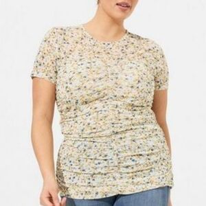 Torrid Stretch Mesh Ruched Crew Neck Top Floral Print Size 1X